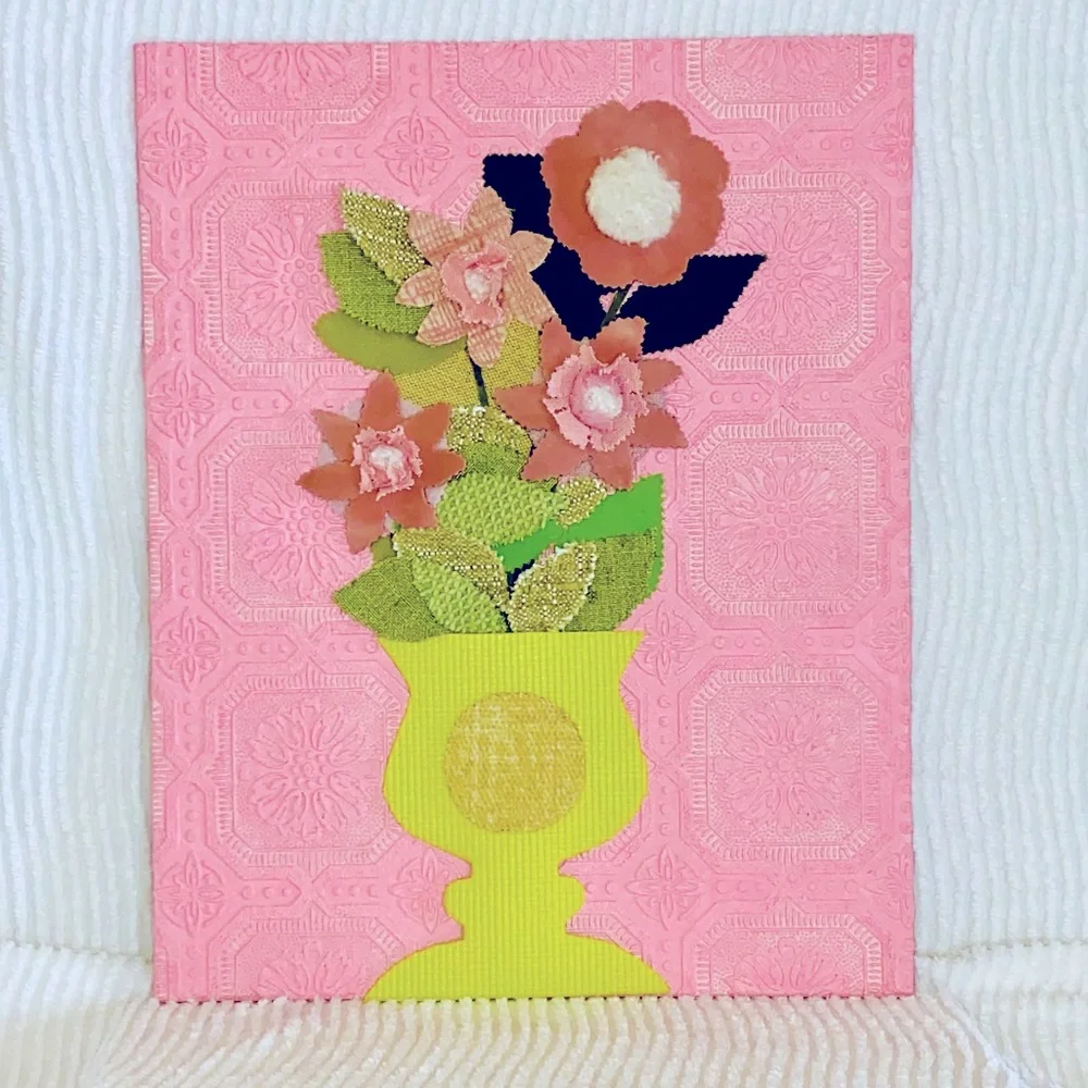 Floral Art - mixed media - handcrafted- Vase of flowers - 20”x16” - Picture 1 of 5